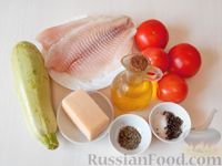 Тилапия, завёрнутая в кабачки, запечённая с помидорами