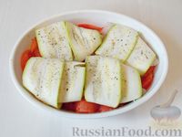 Тилапия, завёрнутая в кабачки, запечённая с помидорами
