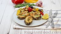 Судак, запечённый в духовке, с кабачками, баклажанами и сладким перцем